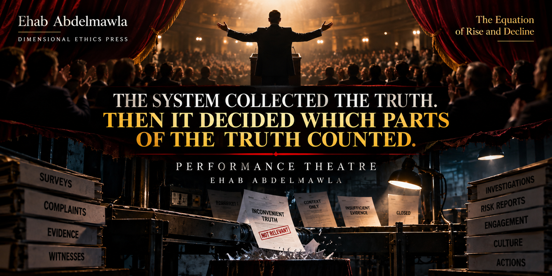 Performance Theatre — The system collected the truth. Then it decided which parts of the truth counted. Ehab Abdelmawla, The Equation of Rise and Decline, Dimensional Ethics Press